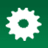 Icono de engranaje blanco sobre fondo verde.