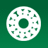 Diseño circular blanco con recortes sobre fondo verde.