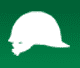 Silueta blanca de un casco sobre un fondo verde.