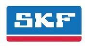 Logotipo de SKF: letras blancas "SKF" en un rectángulo azul, sobre una franja roja.