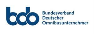 The bundesverband deutscher omnibusunternehmen logo is blue and white.