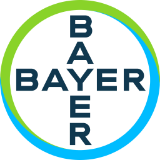 Bayer-Logo in schwarzer Schrift innerhalb eines blau-grünen Kreises auf weißem Hintergrund