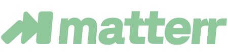 Grünes „Matter“-Logo mit stilisiertem Häkchen-Symbol