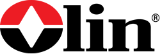 Olin-Logo: schwarzer Text mit einem rot-schwarzen kreisförmigen Emblem über dem „O“