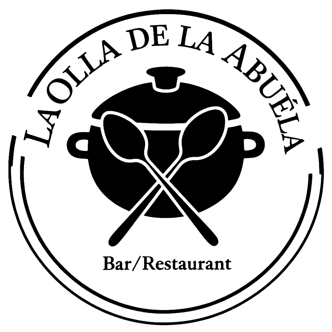 Un logotipo en blanco y negro para un restaurante llamado la olla de la abuela bar / restaurante.