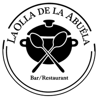 Un logotipo en blanco y negro para un restaurante llamado la olla de la abuela bar / restaurante.