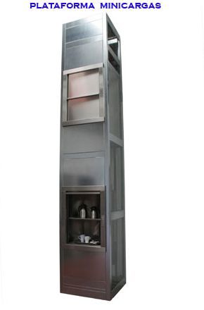 Una imagen de un ascensor de acero inoxidable que dice plataforma minicargas