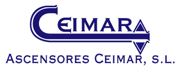 Un logotipo azul y blanco para Eimara Ascensores Ceimar SL