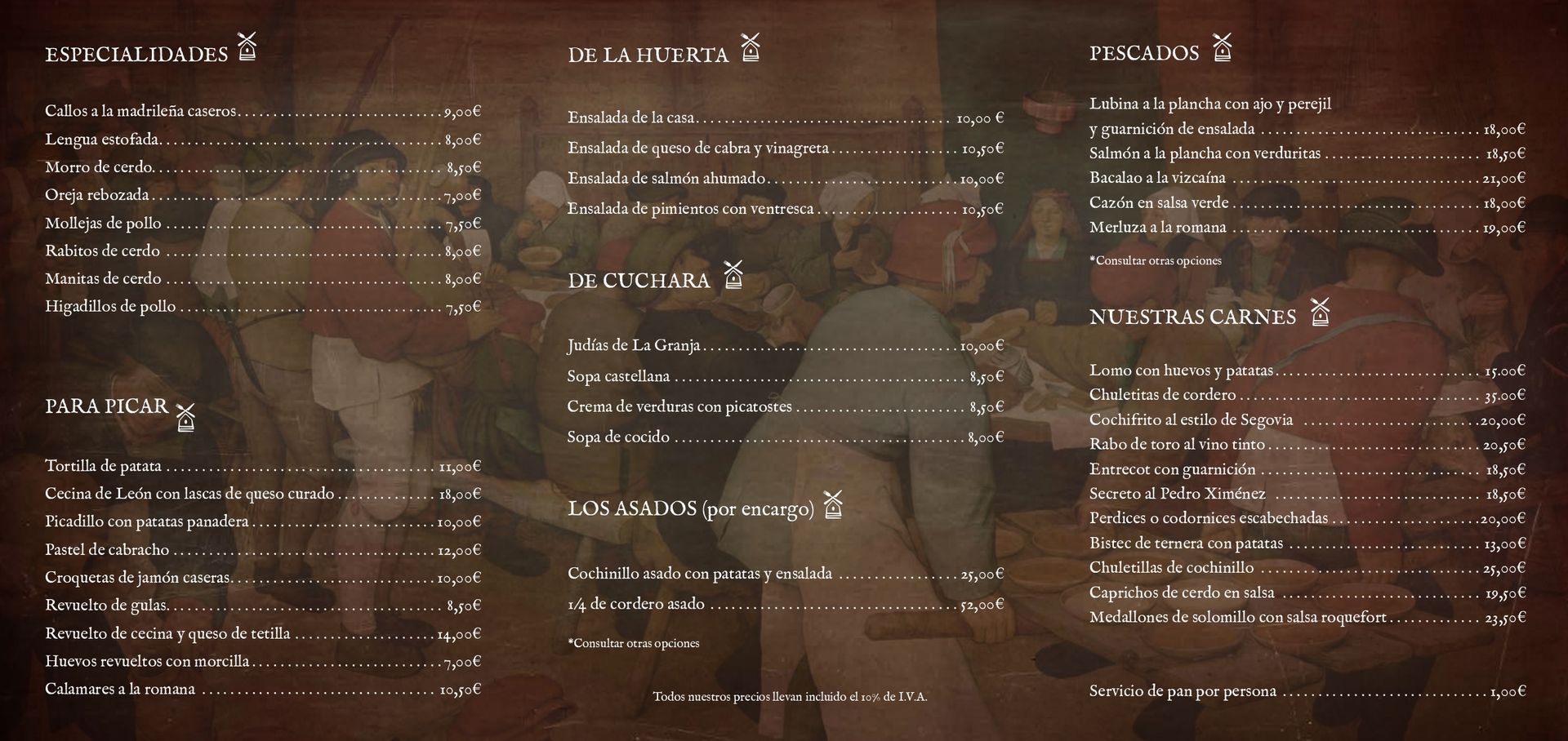Un menú de un restaurante con una imagen borrosa de personas.