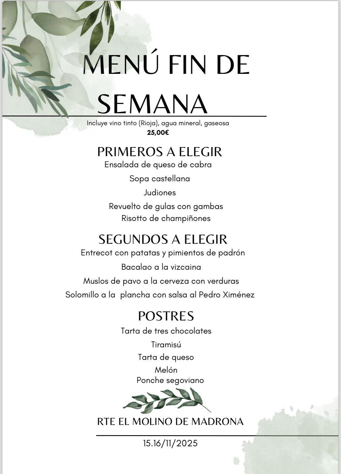 Un menú para un restaurante en español con una planta en él.