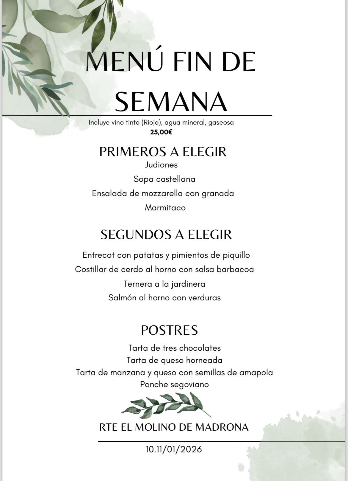 Un menú para un restaurante en español con una planta en él.
