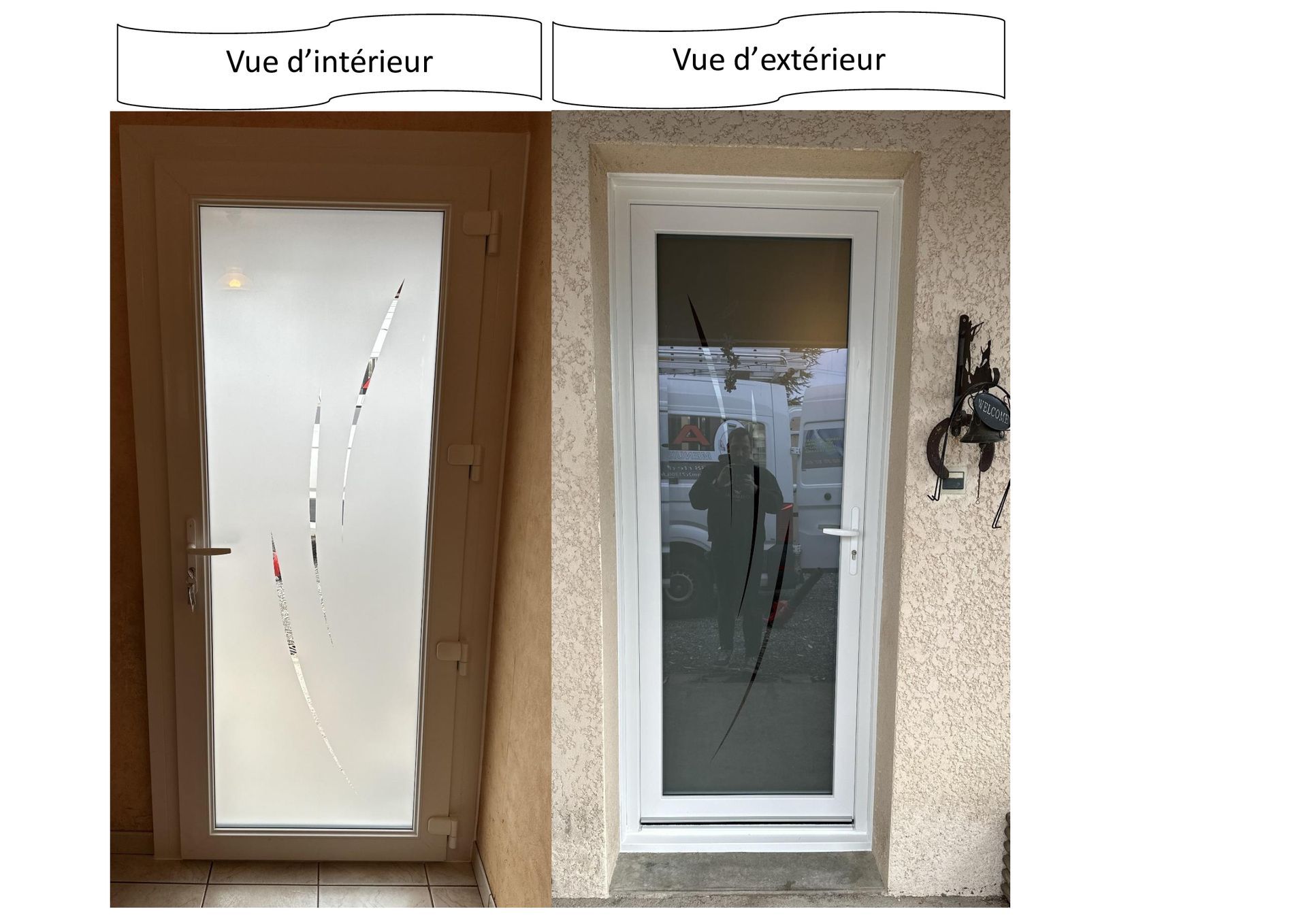 Photo avant après la pose d'une porte d'entrée PVC