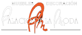 Logo for "Palacio de la Moda," featuring stylized orange letter "P" and the words "Muebles Decoración."