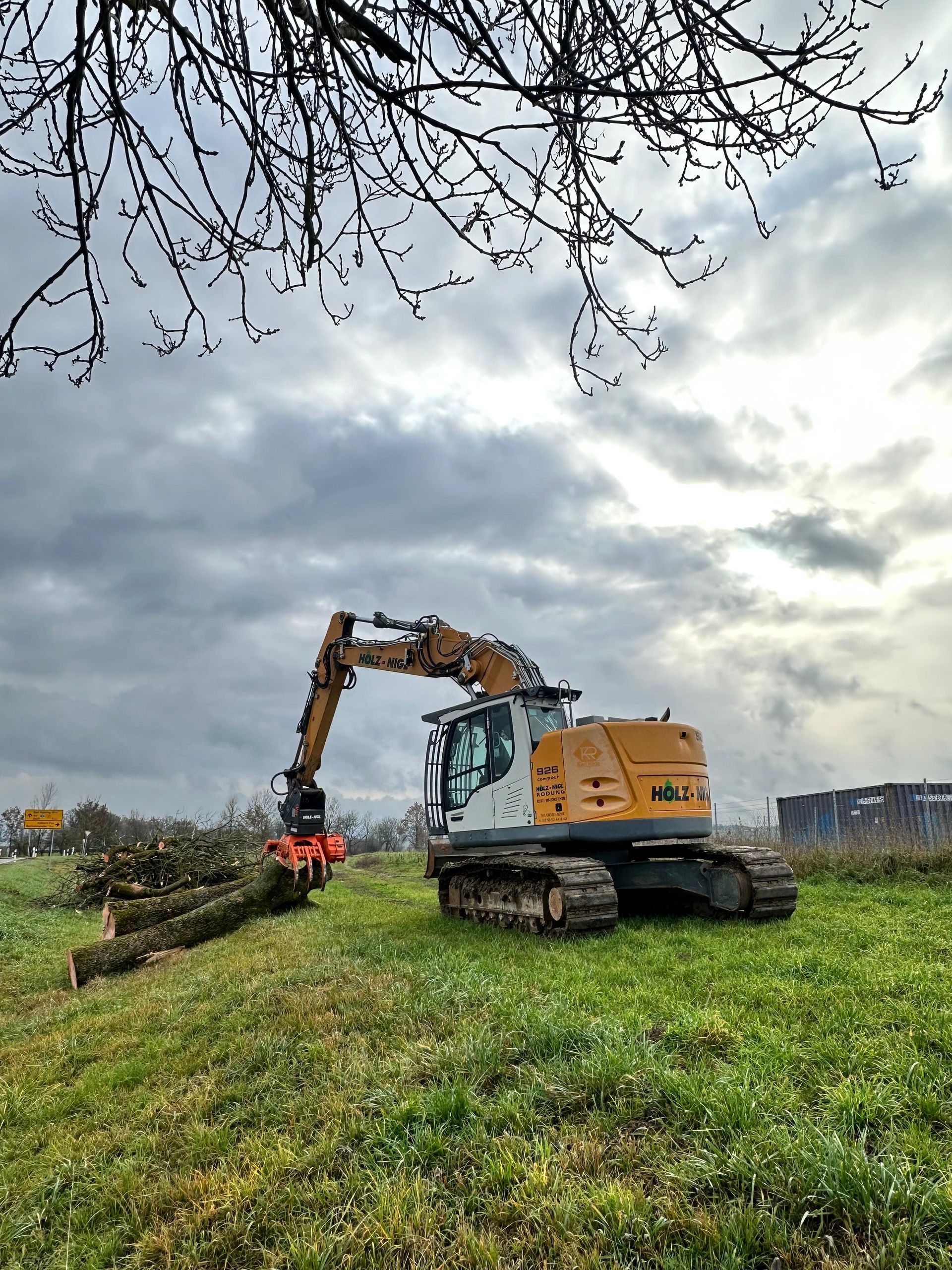 Ein Bagger verrichtet Rodungsarbeiten
