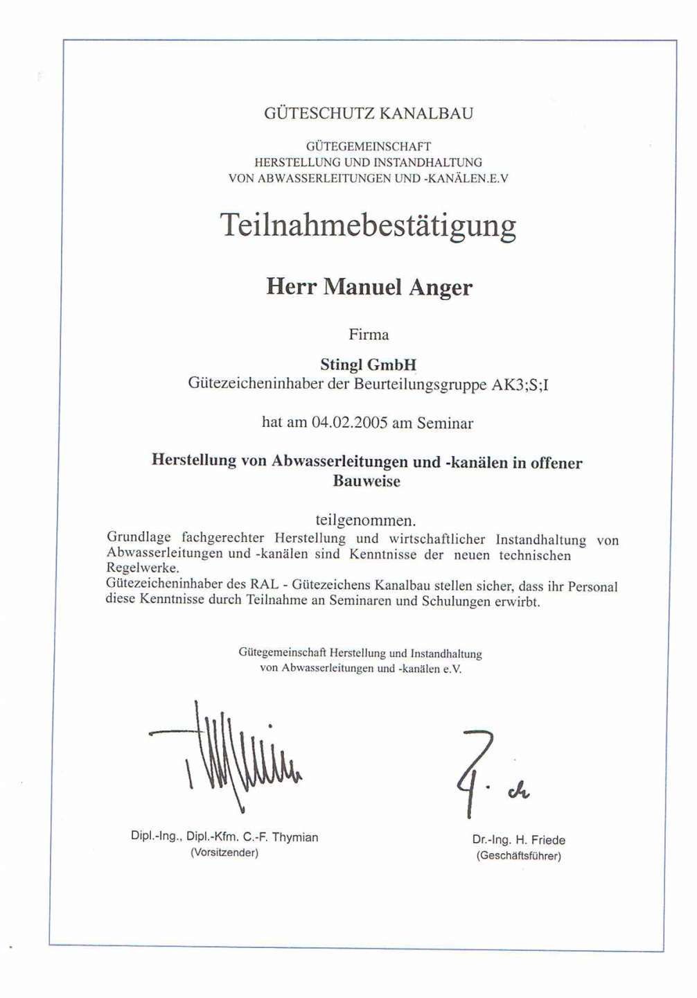 Teilnahmebestätigung Weiterbildung