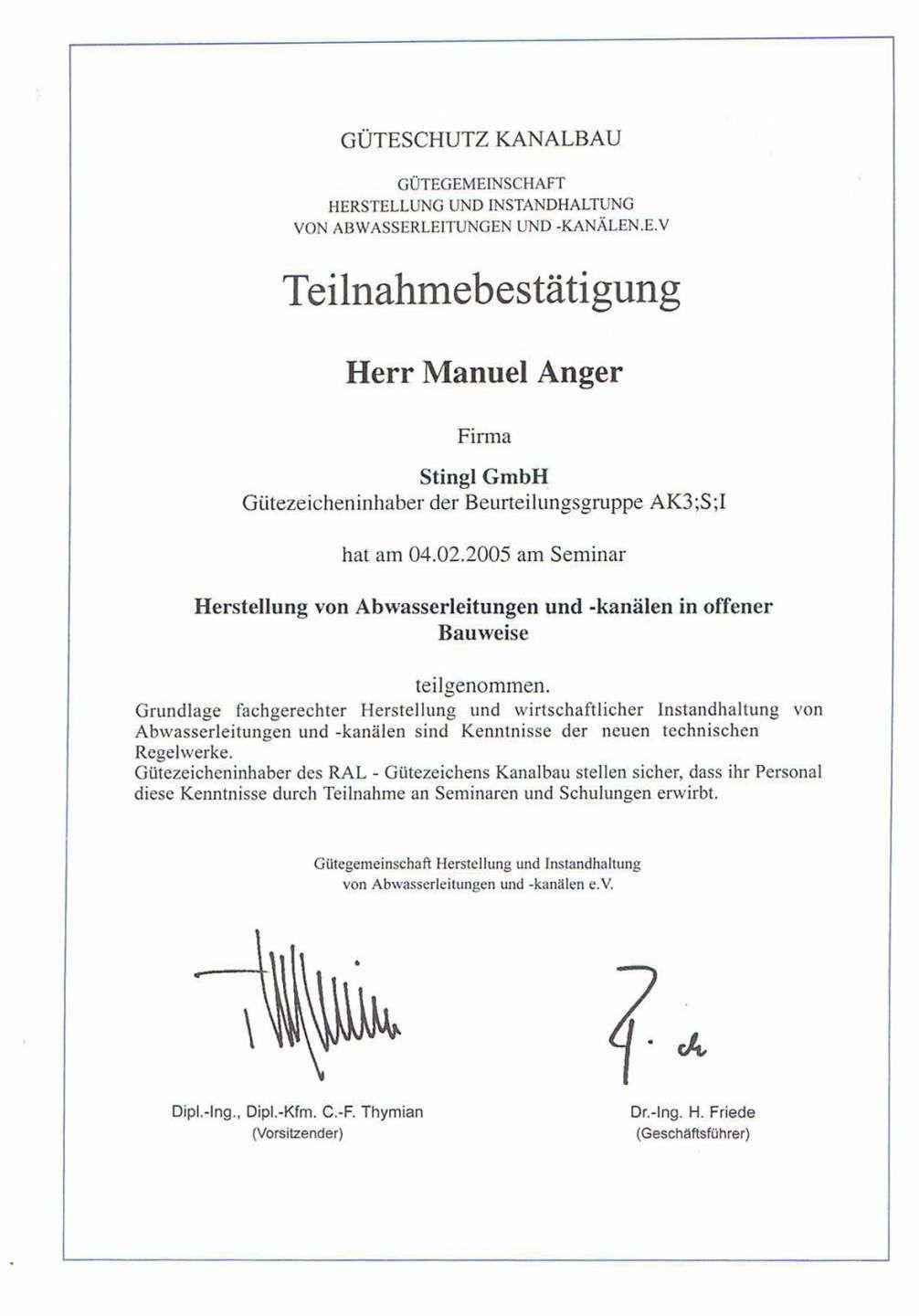 Teilnahmebestätigung Weiterbildung