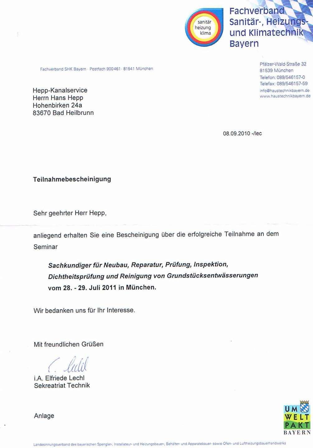 Teilnahmebestätigung Weiterbildung