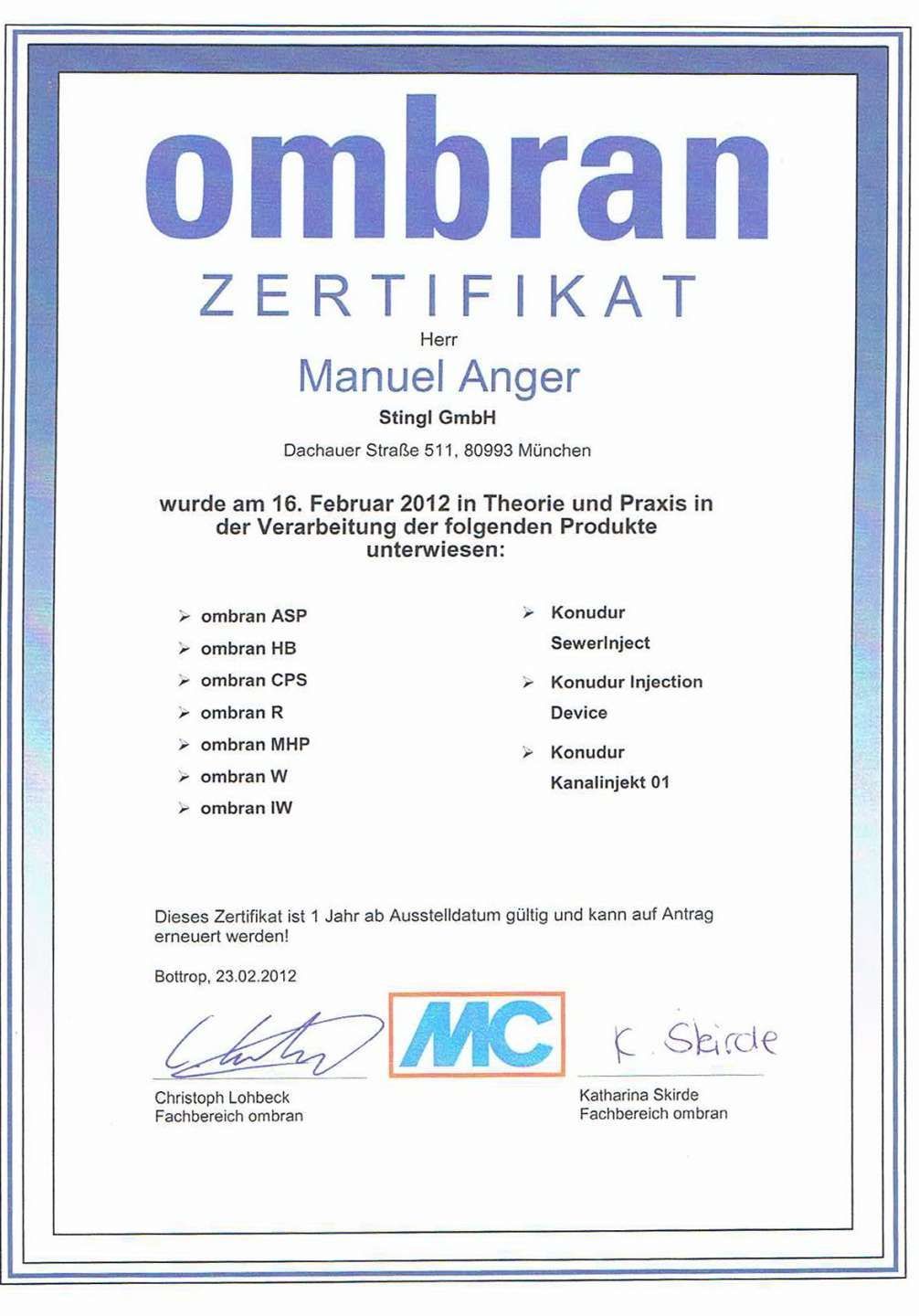 Teilnahmebestätigung Weiterbildung