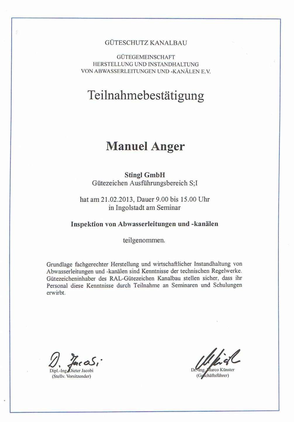 Teilnahmebestätigung Weiterbildung