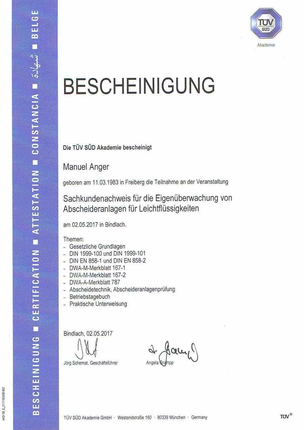 Teilnahmebestätigung Weiterbildung