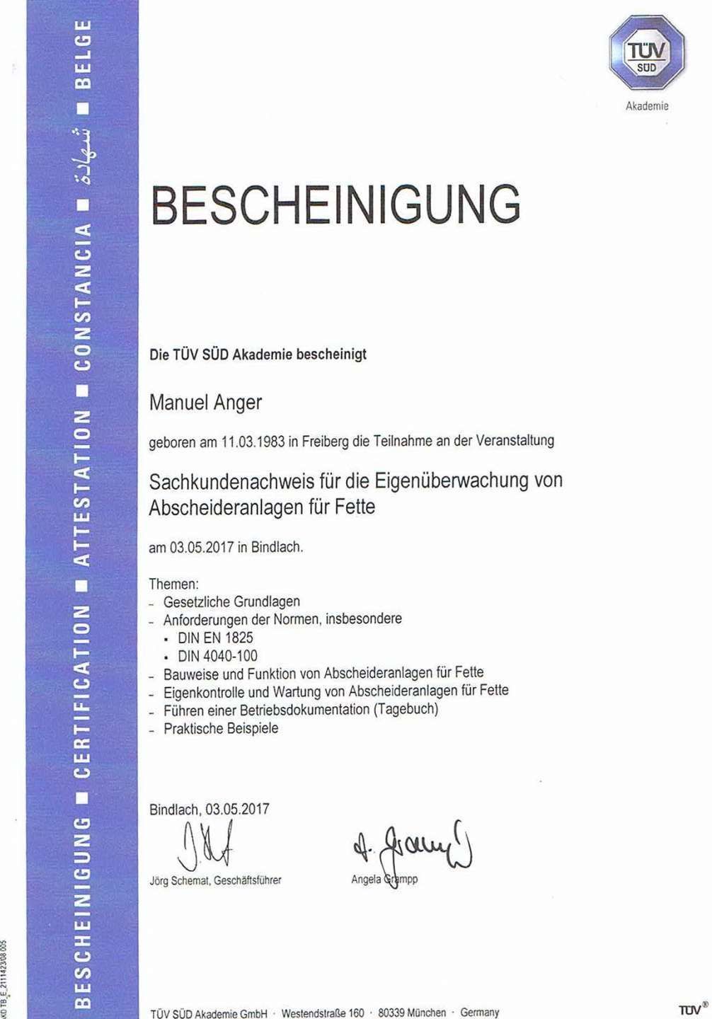 Teilnahmebestätigung Weiterbildung