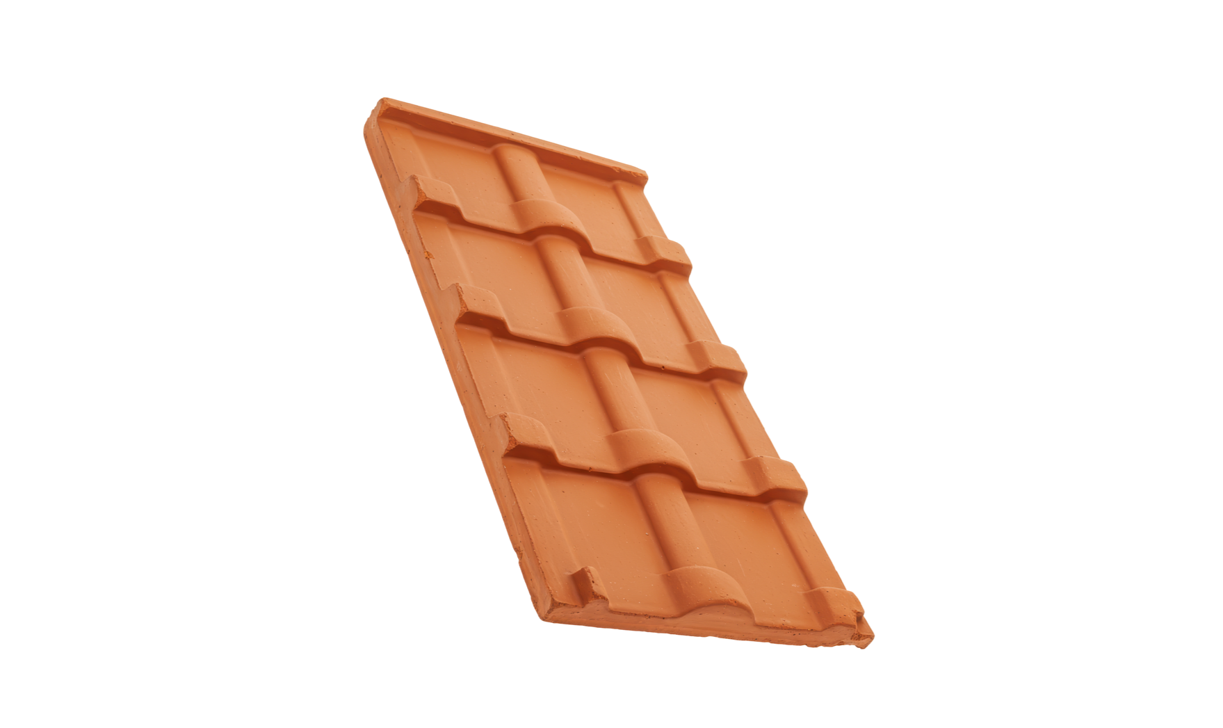 Tuiles de toit en terre cuite orange disposées en rangées.