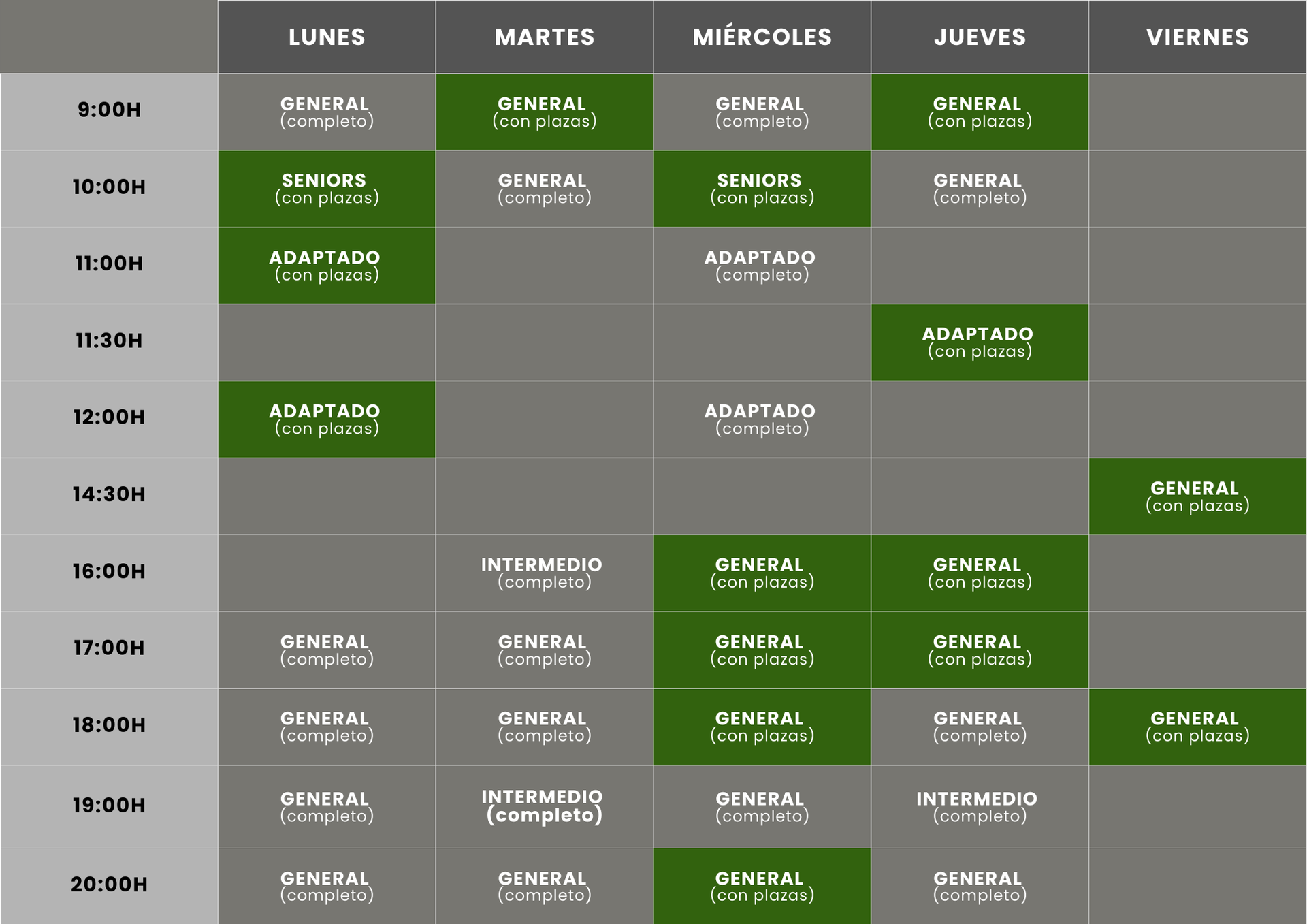 Horarios y disponibilidad de clases de pilates
