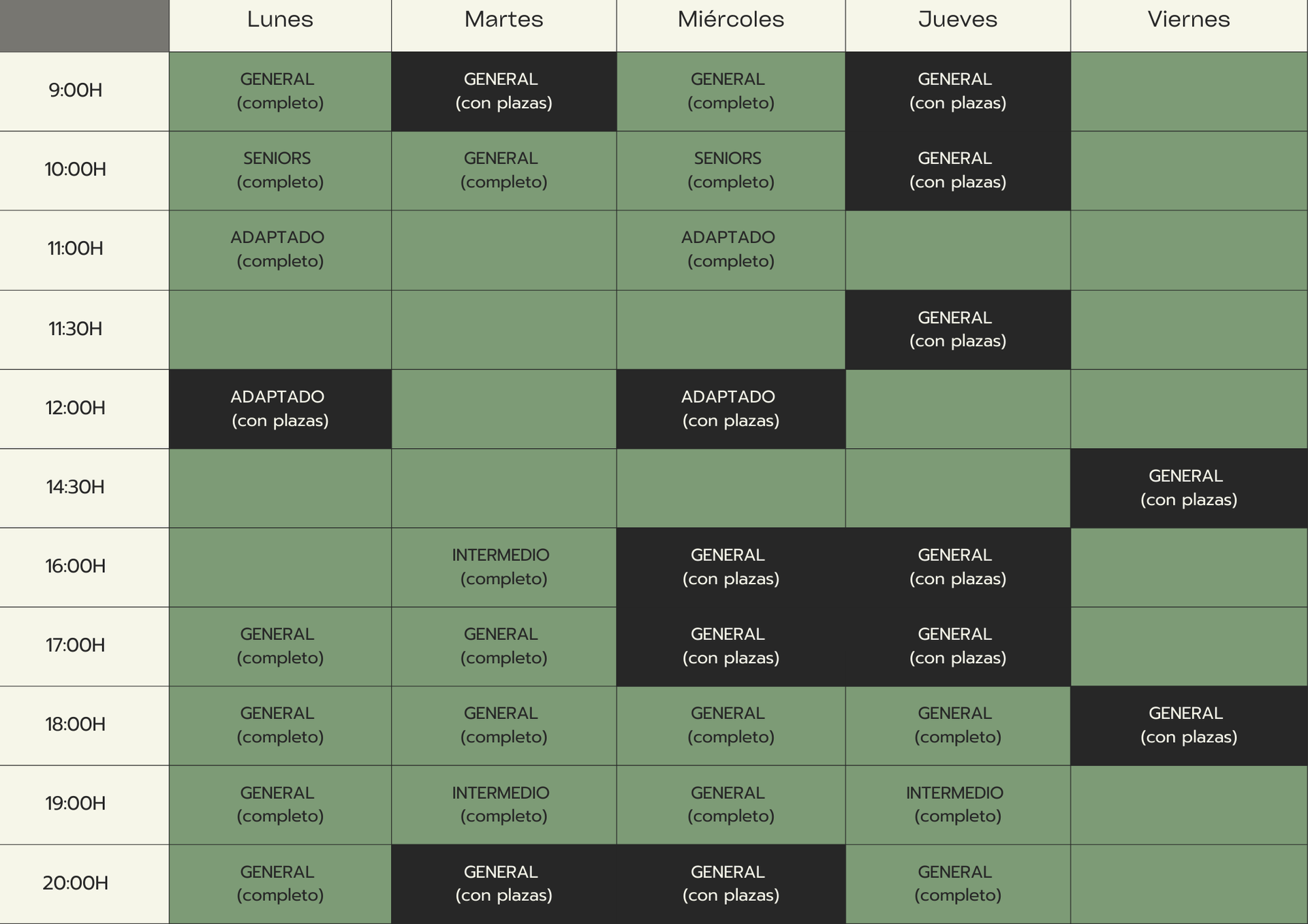 Horarios y disponibilidad de clases de pilates