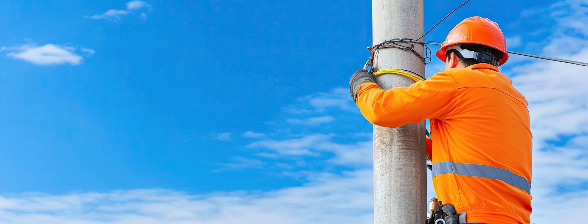 Technicien fibre sur un poteau