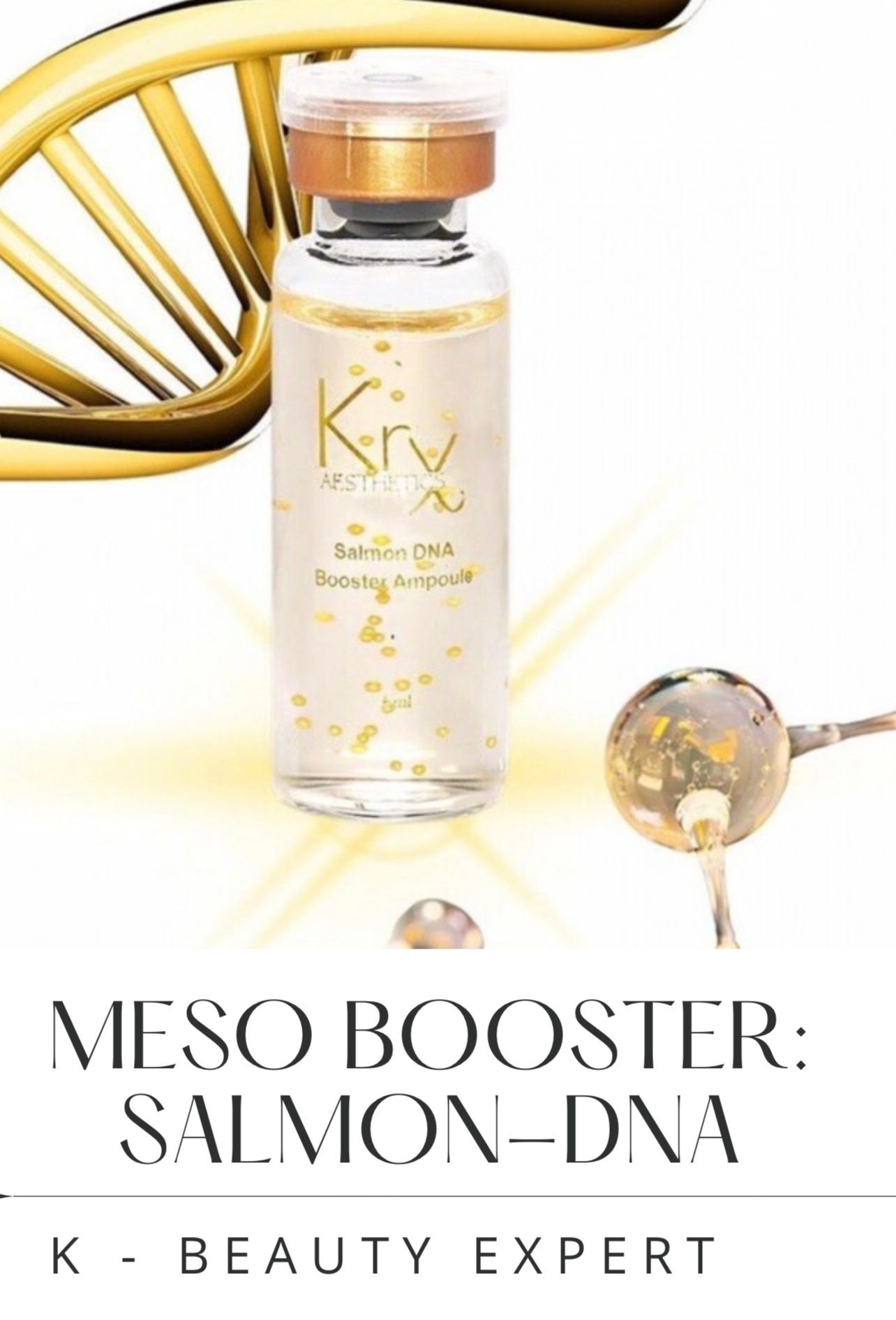 Botella de Kry Beauty Miso Booster Salmon-DNA con detalles dorados y texto del producto sobre fondo blanco.