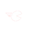 Un disegno di Pac-Man con le ali su sfondo bianco.