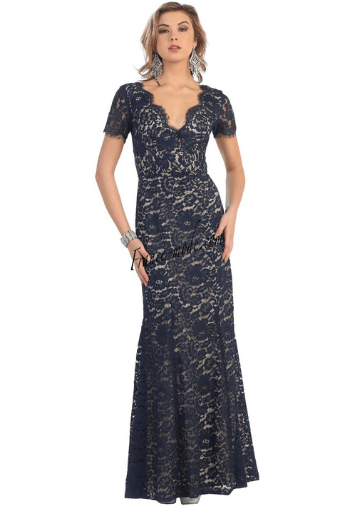 Robe de soirée élégance - bleu marine à dentelle