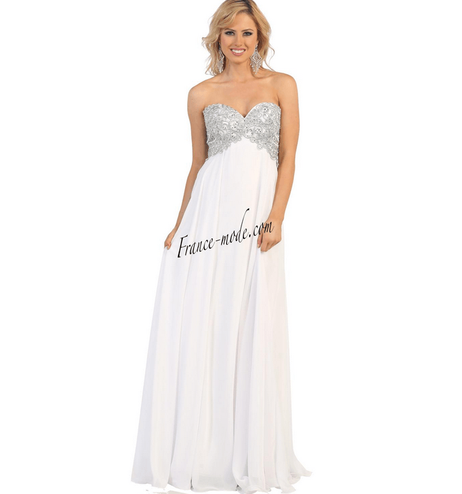 Robe de soirée élégance - blanc et argenté