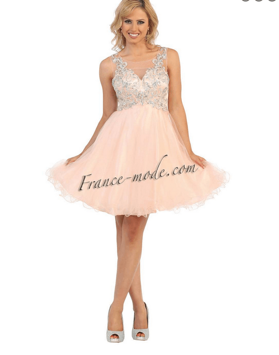 Robe rose coquille d'oeuf et argent