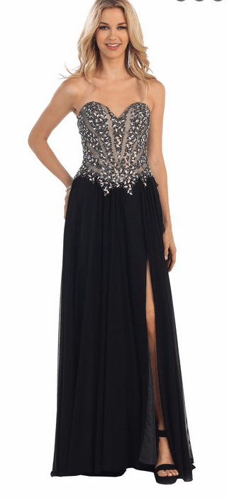 Robe bustier noire et grise - fendue