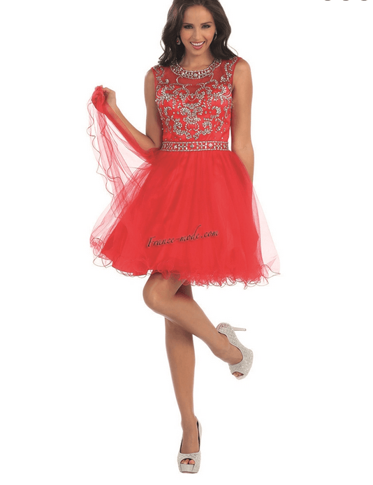 Robe courte rouge et argentée