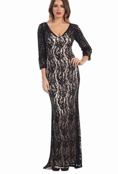 Robe beige claire et noire à dentelle