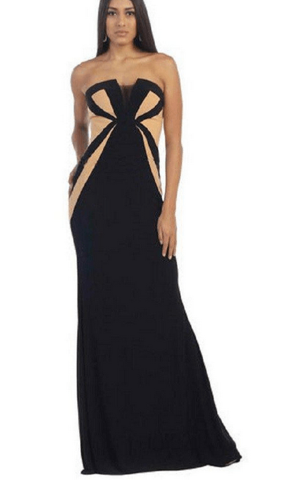 Robe bustier beige claire et noir - motif graphique