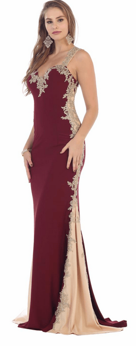 Robe de soirée - couleur rouge bordeaux et beige clair