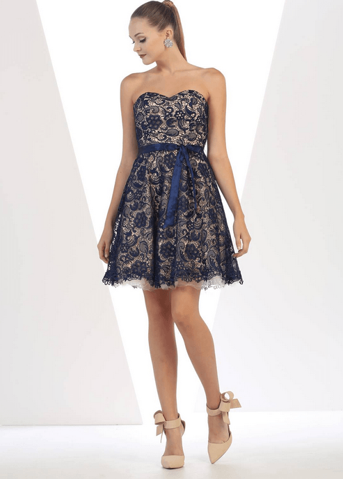 Robe à bustier bleu marine et beige crème