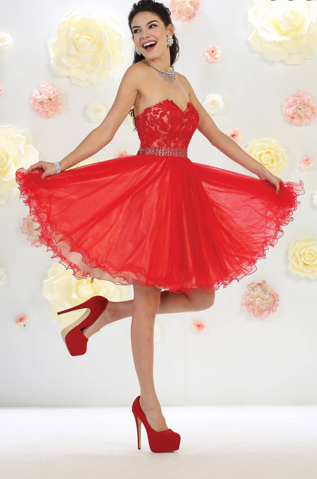 Robe bustier à motif fleuri - couleur rouge