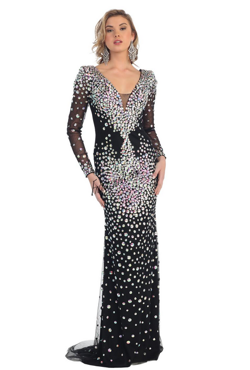 Robe de soirée - noire et argenté manches longues