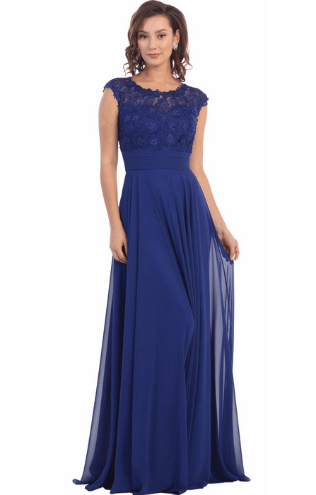 Robe de soirée bleu égyptien à dentelle