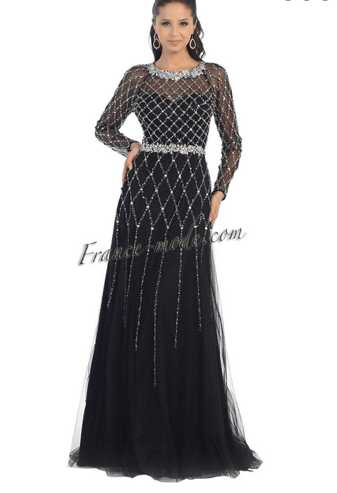 Robe de soirée noire - motif losange argenté