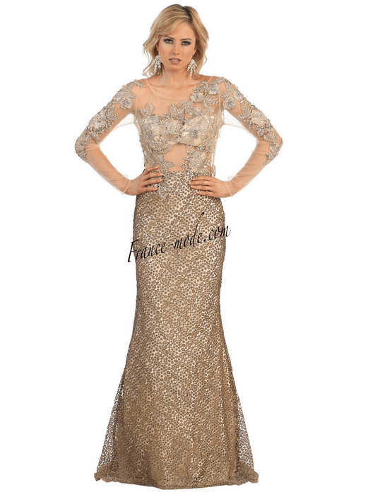 Robe de soirée - dentelle beige