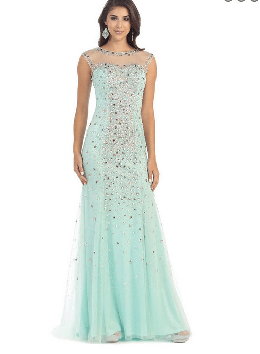 Robe de soirée couleur azur brume