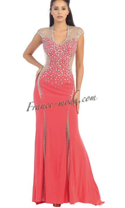 Robe de soirée - rose saumon avec transparence