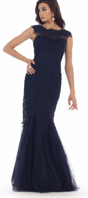 Robe de soirée -bleu de minuit à dentelle