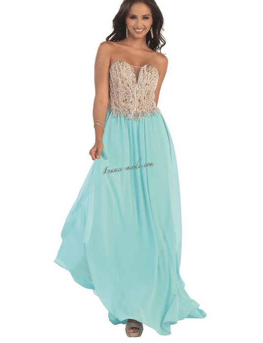 Robe de soirée prestige -  couleur bleu azurin