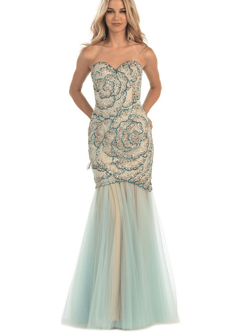 Robe de soirée bleu cyan - motif à fleurs